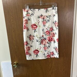 White Floral Skirt with Pink Roses
